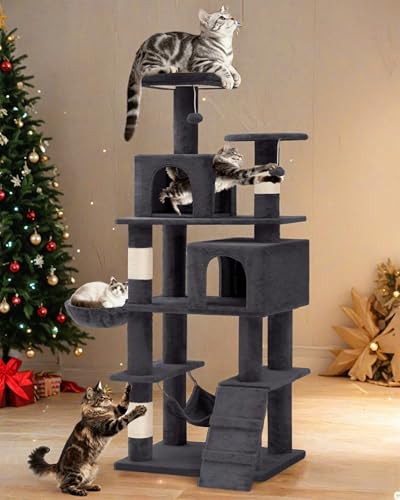 YITAHOME 190.5 cm Tall Heavy Duty Cat Trees for Large Cats, Sturdy 75inch Maine Coon Cat Tower for Indoor Cats Large Adult with Scratching Post, Hammock, Cat Condo for Adult Cats Kittens, Dark Gray - color: Dark Gray, size: 75inch