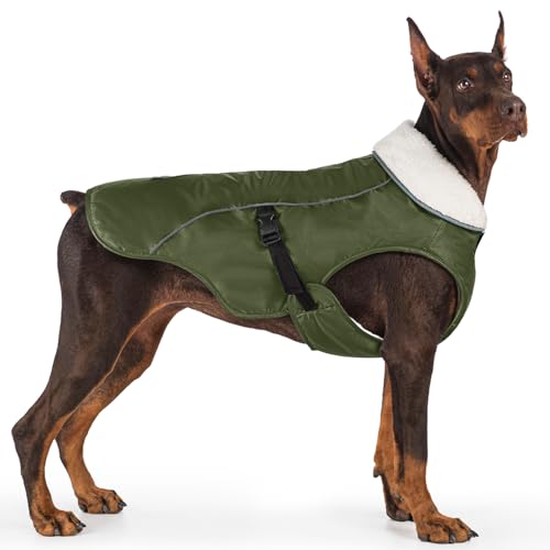 EMUST Winter Dog Jacket, Windproof Dog Apparel for Cold Weather, Reflective Coats for Dogs, Warm Puppy Jacket for Cold Winter, Green, S - color: Green, size: Small