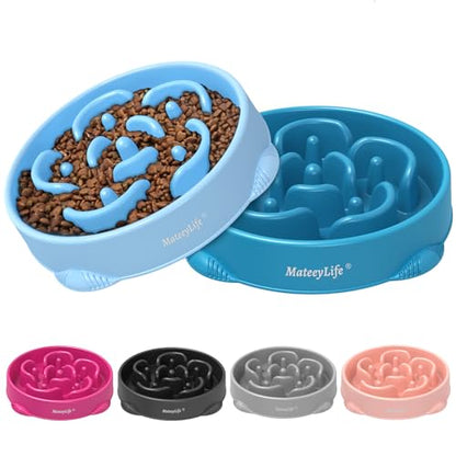 MateeyLife Large Slow Feeder Dog Bowls 2PCS, Anti-Choking Puzzle Dog Food Bowls, Anti-Slip Interactive Feeding Slow Down Eating, Bloat Stop Maze Dishes for Large Breeds 4 Cups - color: A-LightBlue&DarkBlue, size: Large
