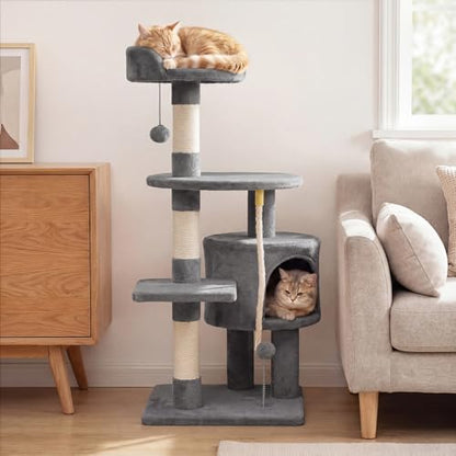 PETSITE 36-inch Multi-Level Cat Tree, with Sisal Scratching Posts, Comfy Top Perch, Cozy Condo, Playful Sisal Rope and Spring Ball, and Dangling Ball, Ideal for Indoor Cats and Kittens (Grey) - color: Grey