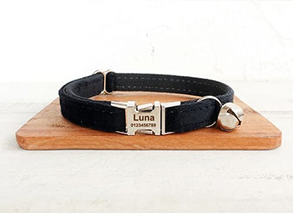 Cat Collar Personalized with Name Phone Number Engraved,Customized with Bell for Small Dogs Puppy Kitten - color: Black, size: S (6"-10")