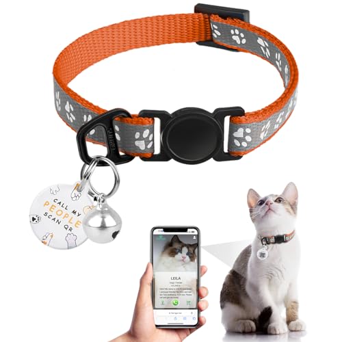 Cat Collar Breakaway with QR Code Name Tag, Reflective Kitten Collars with Bell, Cat ID Tag Personalized, Ultra-Durable, Adjustable, Quick Release, Fits Most Girl Boy Small Large Cats (8''-13.3'') - color: Orange