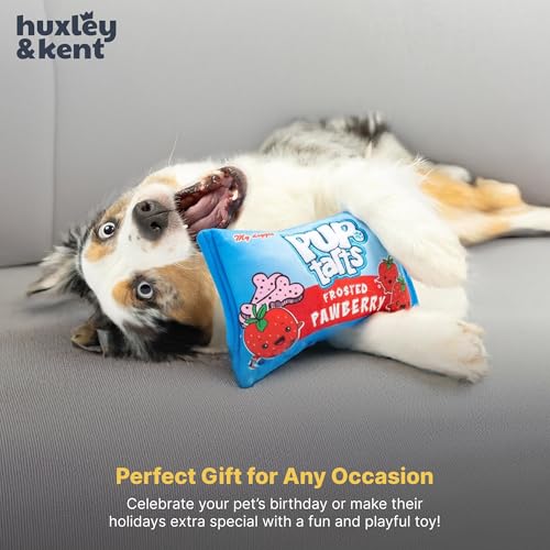 Huxley & Kent Funny Dog Toy w/Squeaker – Power Plush Squeaky Dog Toys for Small, Medium & Large Dogs – Soft Stuffed Animal for Indoor Play & Fetch - Pup-Tarts Frosted Pawberry, Small - size: Small, style: Pup-Tarts Frosted Pawberry