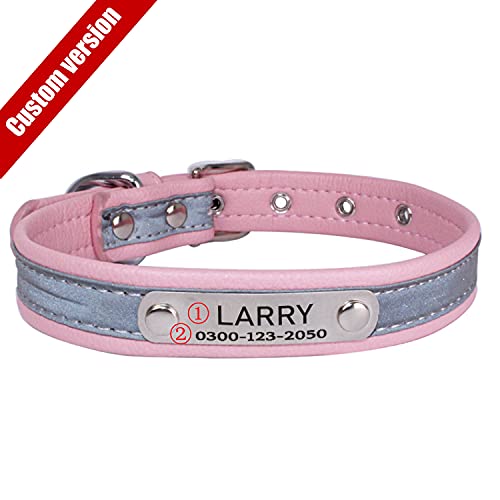 Custom Personalized Reflective Cat Dog Collar and Leash Set with Engraved Name Plate Pink Puppy Kitty Dog Cat Collar and 4 FT Leash Set for Small Medium Large Girl Boy Dogs Cats - color: Pink, size: S (8.7-11.0in)
