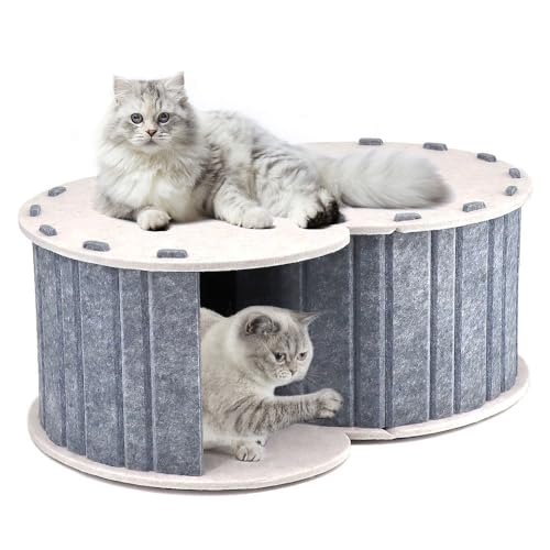 Peekaboo Cat Cave Felt Cat Hideaway Round Cat Donut Tunnel Bed Foldable Pet House for Multiple Cats