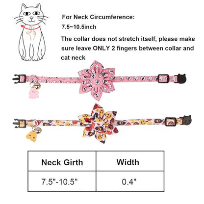 ADOGGYGO Halloween Cat Collar with Floral, 2 Pack Halloween Kitten Flower Collar, Pink Ghost Pumpkin Collars for Cats Kittens - color: Halloween