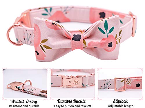 Elegant little tail Dog Collar with Bow, Comfotable Dog Bowtie, Bowtie Dog Collar Adjustable Dog Collars for Small Medium Large Dogs and Cats - color: pink flower, size: Small (Pack of 1)
