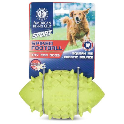 AKC Sport TPR Toys for Aggressive Chewers – Durable Rope Frisbee, Foam Ring & Spiked Football – Vanilla Scented, Great for Heavy Chewers - color: Football