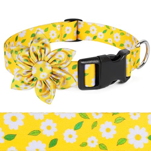 Daisy Yellow Girl Dog Collar Cute Cat Collars Dog Collars with Bow for Small Dogs Floral Colored Options Soft and Fancy Dog Collars for Girls Flower Pattern for Girl Dog Collar S - color: Daisy-Yellow, size: Small