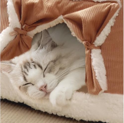 Pet House/Dog House/Dog Bed/cat House/cat Bed/Cat Bed for Indoor Cats/Cat Cave/Foldable Cat Cave/Bed for Large and Small Pets (Brown, Large) - size: Large