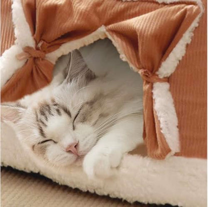 Pet House/Dog House/Dog Bed/cat House/cat Bed/Cat Bed for Indoor Cats/Cat Cave/Foldable Cat Cave/Bed for Large and Small Pets (Brown, Large) - size: Large