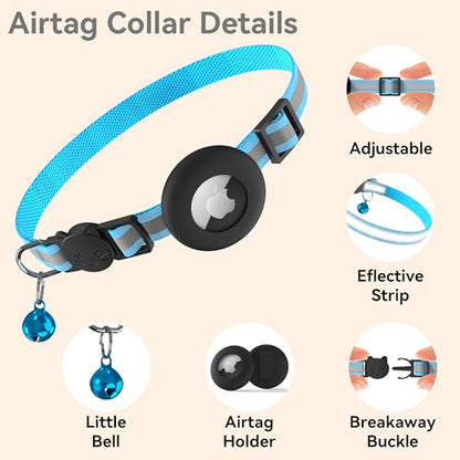 Cat Collar Breakaway, Adjustable Cat Collar with Apple Holder and Bell, Lightweight Kitten Collars for Cats, Kittens (Blue) - color: Blue