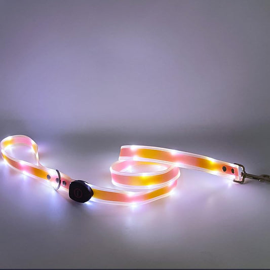 LWBMG Led Dog Leash 3 Lighting Modes Light Up Dog Leashes Rechargeable 4ft Lighted Pet Leash for Night Walking, Silicone Pet Leashes for Small Medium Large Dogs Walking at Night Yellow - color: Pink-Yellow, size: 4FT