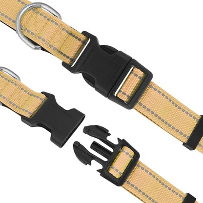 Dog Collars Adjustable for Puppy and Small Dogs,Heavy Duty Waterproof Dog Collar with Quick Release Buckle,Girl Boy Female Male Reflective Nylon Dog Collar with Soft Neoprene Padded,XS,Camel - color: Camel, size: X-Small