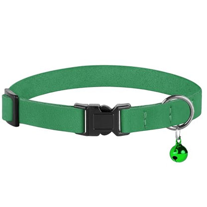Breakaway Cat Collar Leather with Removable Bell - 13 Colors Available - Soft Adjustable Girl Boy Safety Lightweight Pet Kitten Collars Pink Brown Blue Green Red Orange Black (Green) - color: Green