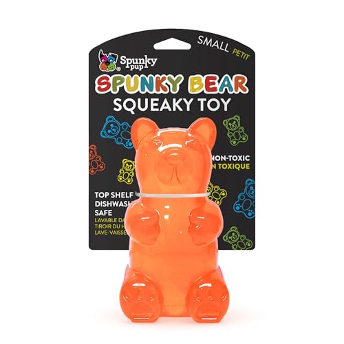 Spunky pup Spunky Bear Interactive Squeaky Dog Toys - Gummy Bear Shape, Crazy Bounce, Dishwasher-Safe, Assorted Neon Colors- Small - size: Small, style: Squeak Toy
