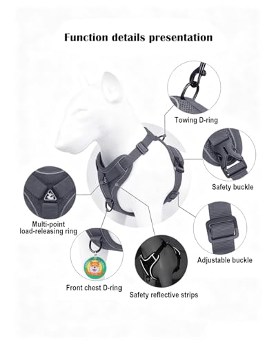 Reflective Adjustable Dog Harness with Leash Breathable No-Pull Pet Vest for Walking and Training DJA702-04S - color: Grey, size: Small