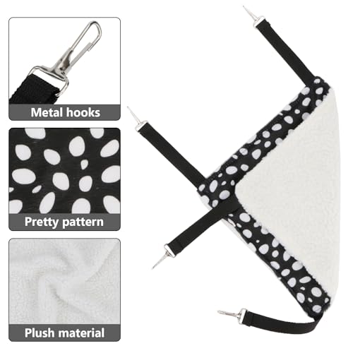 2 Pack Small Animal Hammock Soft Fleece Sleeping Bed for Mice Rat Chinchilla Guinea Pig Ferret Kitten Cat Rabbit (L: 20.83x13.76inch, Black White Dot) - size: L 19.7" x 13.4"