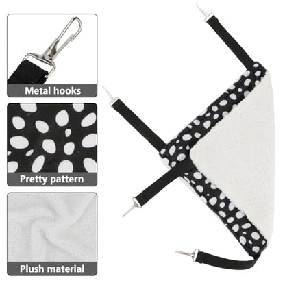 2 Pack Small Animal Hammock Soft Fleece Sleeping Bed for Mice Rat Chinchilla Guinea Pig Ferret Kitten Cat Rabbit (L: 20.83x13.76inch, Black White Dot) - size: L 19.7" x 13.4"