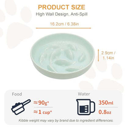 Anti-Bloat Ceramic Slow Feeder Bowl - Fish Pool Design Interactive Puzzle Feeder for Cats & Small Dogs, Food-Safe Porcelain Healthy Eating Dish (Green-Ceramic) - color: Green-Ceramic