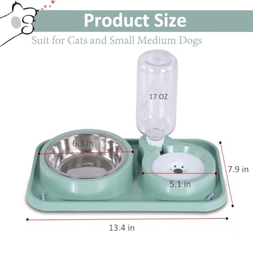 Dog Bowls, Non-Slip Puppy Cat Food and Water Bowl Set with Water Dispenser and Stainless Steel Bowl Detachable Gravity Pet Feeder and Waterer Set for Cats Dogs Puppy Rabbit (Blue, 500ML) - color: Blue, size: Water Capacity: 500ML