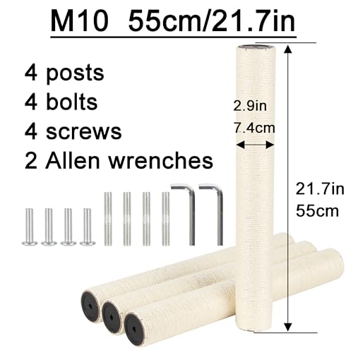 4 Pcs 2.9in 7.4cm Diameter Scratching Post Replacement Sisal Pole for Cat Tree (M10, 21.7in/55cm) - color: 21.7in/55cm, size: M10*4posts