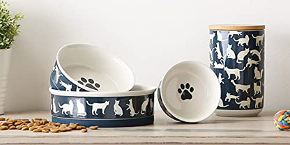 Bone Dry Ceramic Pet Silhouette Collection, Small Set, 4.25x2, Navy, Cat's Meow, 2 Piece (Pack of 2) - color: Navy, size: Small Set, 4.25x2" (Pack of 2)