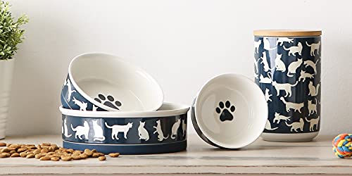 Bone Dry Ceramic Cat Bowls, Microwave & Dishwasher Safe, Large Set, 7.5x2.4, Navy, 2 Count - color: Navy, size: Large Set, 7.5x2.4"