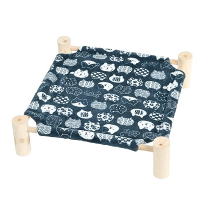 Cat and Dog Hammock Bed for Small Dogs, Brethable Wooden Cat Pet Rabbit Elevated Bed Cots Furniture for All Seasons Fleece Navy Blue - color: Navy Blue