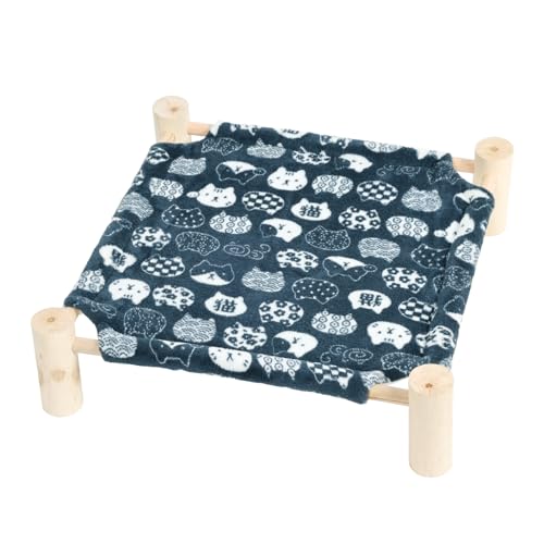 Cat and Dog Hammock Bed for Small Dogs, Brethable Wooden Cat Pet Rabbit Elevated Bed Cots Furniture for All Seasons Fleece Navy Blue - color: Navy Blue