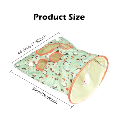 SYCOOVEN Cat Tunnel Bag for Indoor Cats, Pet Collapsible Tunnel Crinkle Sack Bag with 1 Little Mouse & Toy Ball, Crinkle Paper Interactive Cat Toys Hide and Seek(Green Pattern) - color: green pattern