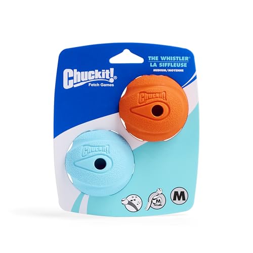 Chuckit! The Whistler Ball Dog Toy, Medium (2.5 Inch Diameter) for Dogs 20-60 lbs, Pack of 2, Multicolor - size: 2 Count (Pack of 1), style: Pack of 2