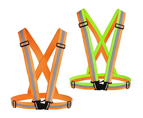 Chiwo Reflective Vest Running Gear 2Pack, High Visibility Adjustable Safety Ves for Night Cycling,Hiking, Jogging,Dog Walking - color: Color Ornage