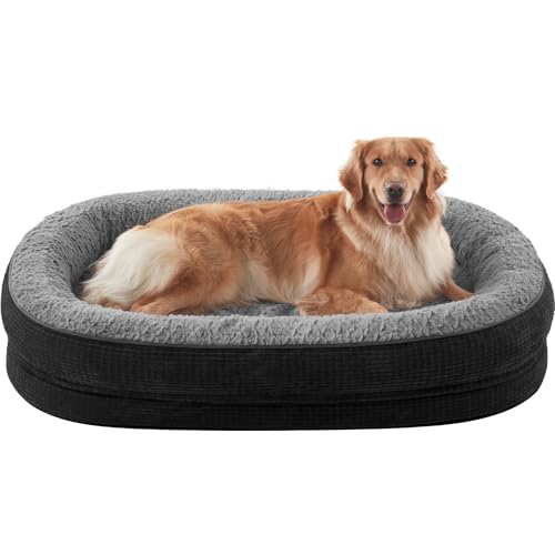 JOEJOY Orthopedic Dog Bed for Extra Large Dogs, Egg-Crate Memory Foam Pet Bed with Bolster Sides, Waterproof Lining, Removable Washable Cover & Non-Slip Bottom, Black - color: Black, size: XXL(48"x 35"x 7.5")