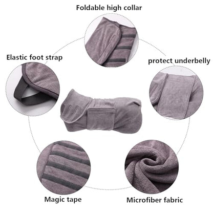 Geyecete Dog Drying Coat - Fast Drying Dog Bath Robe Towel - Microfibre Super Absorbent, Luxuriously Soft - Gray - S - color: Gray, size: Small