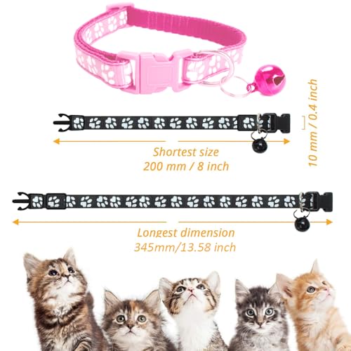 MJIYA Cat Collar with Bell, Breakaway Grid Collar with Plastic Buckle, Light Adjustable, Nylon, Kitty Collars - color: Pink