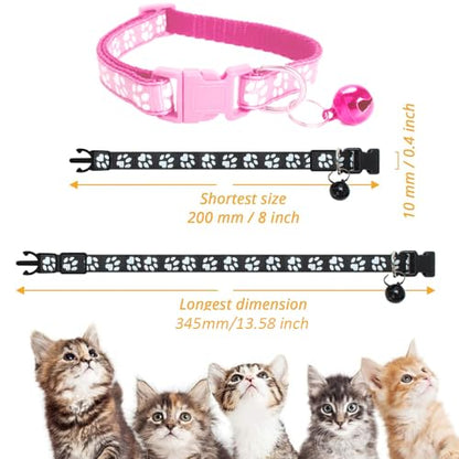 MJIYA Cat Collar with Bell, Breakaway Grid Collar with Plastic Buckle, Light Adjustable, Nylon, Kitty Collars - color: Pink