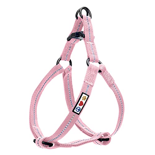 Pawtitas Recycled Reflective Step-in Dog Harness – Adjustable No-Pull Vest for Puppies to Seniors, Safe & Comfortable XS Pink - color: Pink Recycled, size: X-Small (Pack of 1)