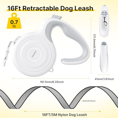 16Ft Auto-Brake Retractable Dog Leash for Middle Large Dogs 360° Tangle-Free Strong Nylon Tape and Ergonomic Anti-Slip Soft Handle One-Handed Brake Pause Lock - size: 16 Ft Auto-Brake Retractable Dog Leash