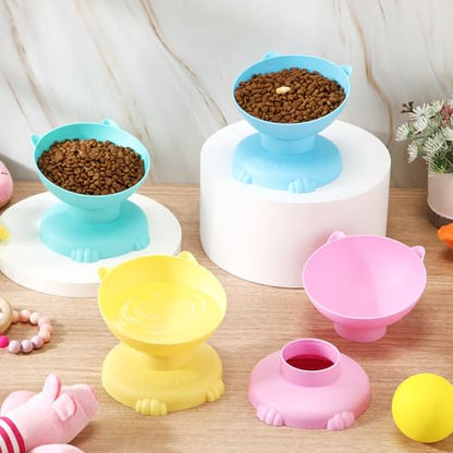 4 Pcs Raised Elevated Cat Bowls for Indoor Cats Removable 15° Tilted Raised Kitty Food Bowls Plastic Extra Wide Feeding Dish for Food Water Anti Vomiting