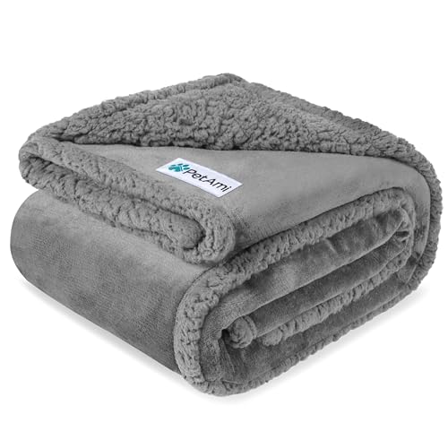 PetAmi Waterproof Dog Blanket for Couch, Large 60x40, Pee Proof Sherpa Fleece Reversible Pet Throw, Furniture Protector for Bed Sofa Kennel, Soft Washable Cover for Medium Dogs Cats, Light Grey - color: Light Grey Sherpa, size: Large 60 X 40 Inches