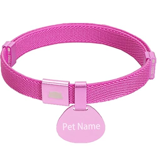 Minimalist Stretch Lightweight Custom Engraved Cat Collar with Name Tag Personalized Cat Collars for Kitten Boy & Girl Cats (Rose Red, Collar with ID Tag) - color: Rose Red, size: Collar With Id Tag