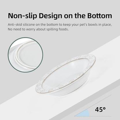 Havniva Cat Food Bowl, 6.1" Raised Cat Bowls with Acacia Wood Stand, Elevated Cat Dishes Ceramic Pet Food & Water Bowl Set, Extra Wide Whisker Friendly Elegant Pet Dish for Kitten, Cats, Puppy - color: 2 Dishes+Stand- Arctic White