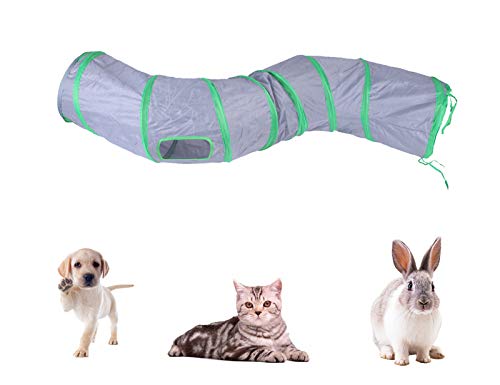 iCAGY Cat Tunnel for Indoor Cats Interactive, Rabbit Tunnel Toys, Pet Toys Play Tunnels for Cats Kittens Rabbits Puppies Crinkle Pop Up Gray 47" Shape S - color: Grey