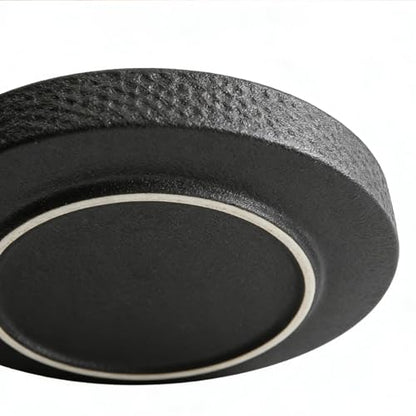 8 Inch Wide Ceramic Cat Bowl, Whisker Fatigue Relief Shallow Cat Food Bowl, Heavy Weight Non-Tip Pet Feeding Bowl, Matte Black Hammered Texture Cat Water Bowl for Cats & Small Dogs