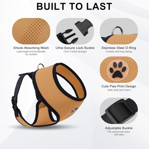 BINGPET Small Dog Harness, No Pull Dog Harness Small Sized Dogs, Soft Light Breathable Mesh Puppy Vest with Safety Buckle-Adjustable Step in Pet Harnesses for Easy Walking, Running, Training - color: Beige, size: S (NECK: 12", CHEST: 14"-18")