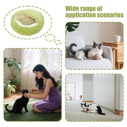 Hooded Calming Cat Cave - Hooded Kitten Bed, Cat Tent for Home Bedroom Balcony, Pet Bed with Thick Padding, Pet Sleeping House, Cave Cushion for Indoor Shelter Living Room Apartment - color: Green