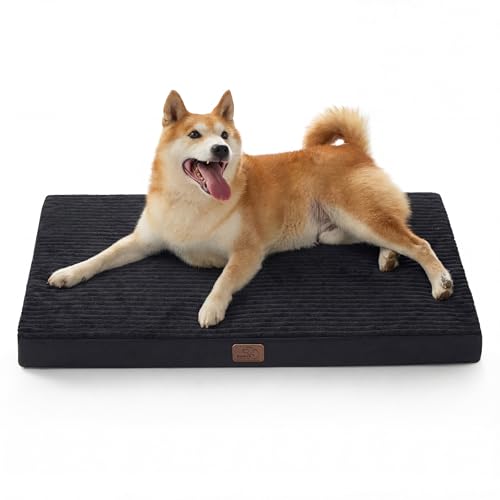 Bedsure ComfyFleece Dog Beds Large Sized Dog- Orthopedic Pet Beds for Crate with Removable Machine Cover, NOT Waterproof Egg Crate Foam Puppy Mat for Pets Up to 50 lbs, 35x22x2.8, NOT Chewproof - color: Black, size: 35x22x2.8