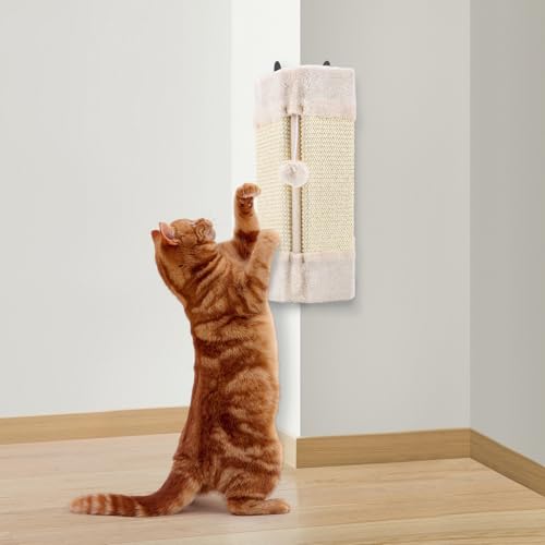 LIFLIX Wall Corner Cat Scratcher for Indoor Cats- Wall Mounted Sisal Scratching Pad with Hanging Ball - Vertical Corner Wall Mount Scratch Panel, Protector for Wall Corner - size: 1 PCS