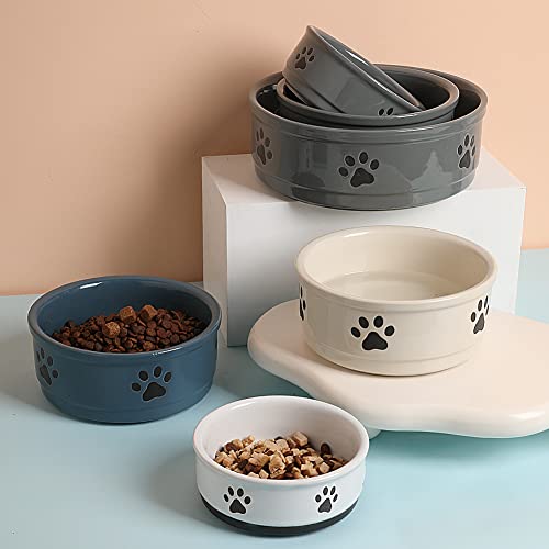 Sweejar Ceramic Dog Bowls with Paw Pattern, Dog Food Dish for Large Dogs, Porcelain Pet Bowl for Water 70 Fl Oz (Fog Blue) - color: Fog Blue, style: Paw Pattern,9"x 3.1"(70 Fl Oz)